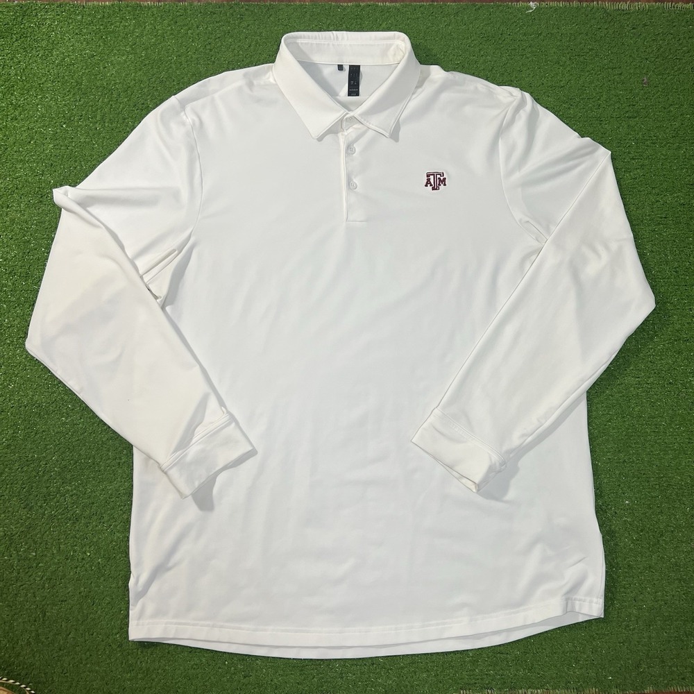 Texas A&M Team Issue Polo LG White Aggie Football Long Sleeve Rugby Polo DriFit